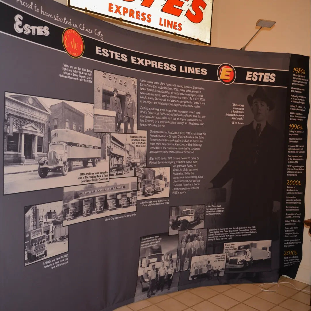 Estes Express Lines exhibit featuring historic photographs and company history at MacCallum More Museum & Gardens in Chase City VA