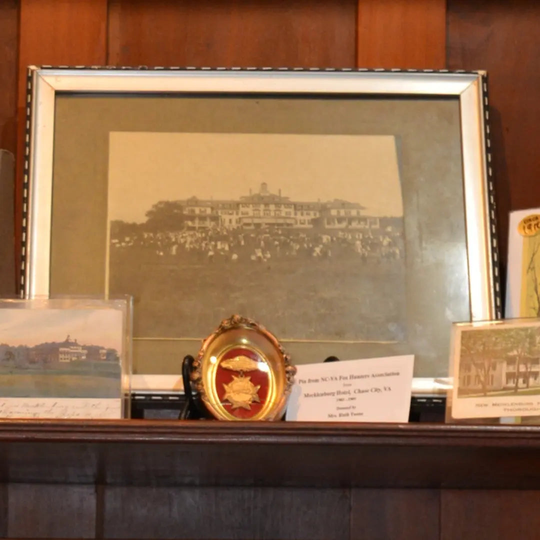 Historic Mecklenburg Hotel photograph and artifacts displayed inside MacCallum More Museum & Gardens in Chase City VA