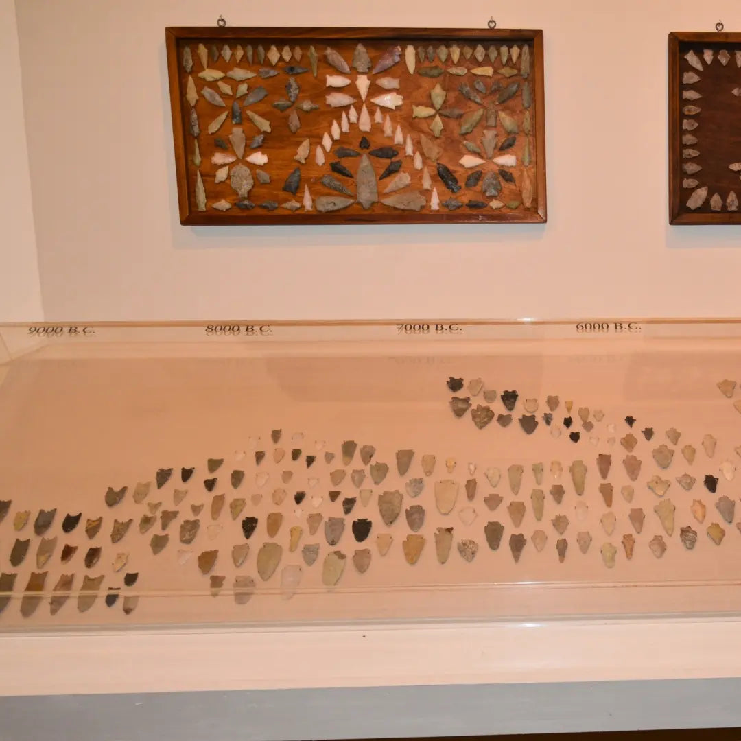 Native American projectile points from the Arthur H. Robertson Artifact Collection displayed at MacCallum More Museum & Gardens in Chase City VA