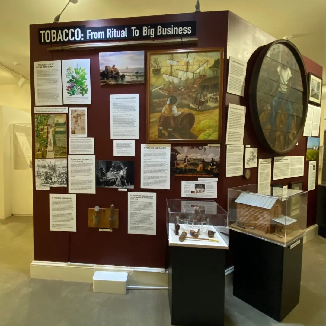 Tobacco exhibit titled “From Ritual to Big Business” displayed inside MacCallum More Museum & Gardens in Chase City VA